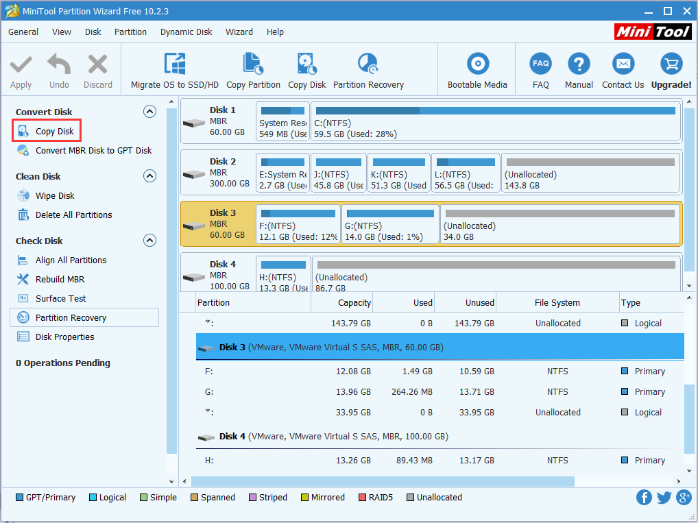 select a disk and choose Copy Disk