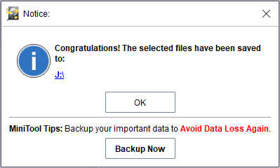 the selected files have been saved successfully