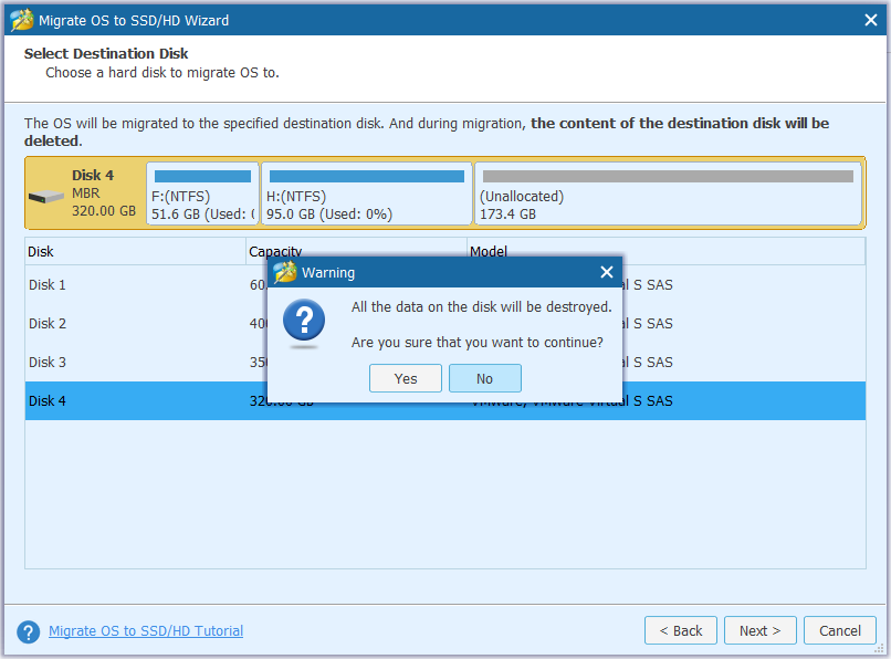 select a destination disk to migrate operating system to