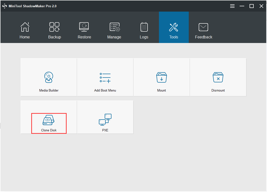 select Clone Disk in Tools